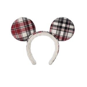 Disney Parks 2022 Mickey Mouse JOY Holiday Plaid Sherpa  Christmas Ears Headband